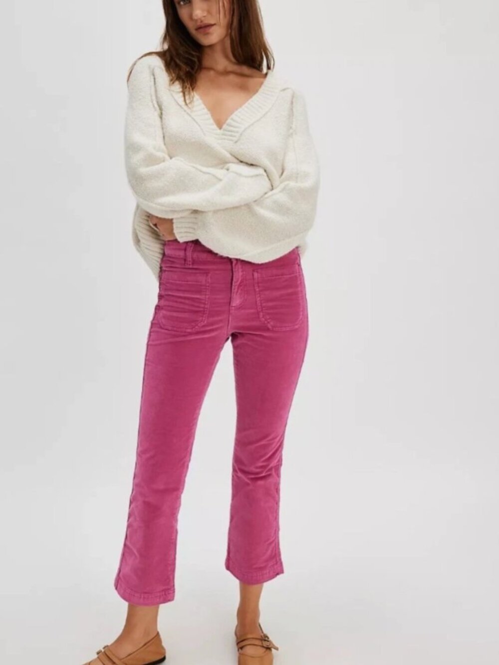 Free People High Time Velvet Kick Flare Pants Pink Size 8